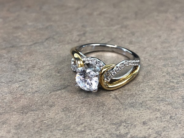 14K Two Tone Halo Engagement Ring
